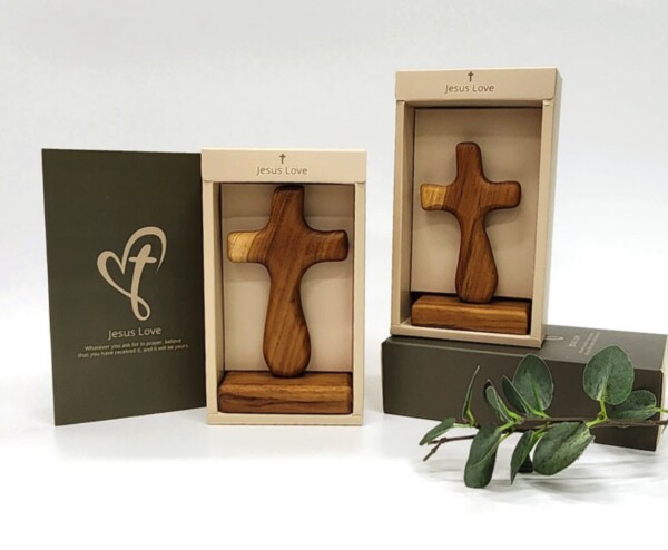 828 Handcrafted Teakwood Hand Cross - Prayer Holding Wooden Cross with Gift Box - Image 2